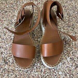 Zara Tan Leather Espadrille Sandals
